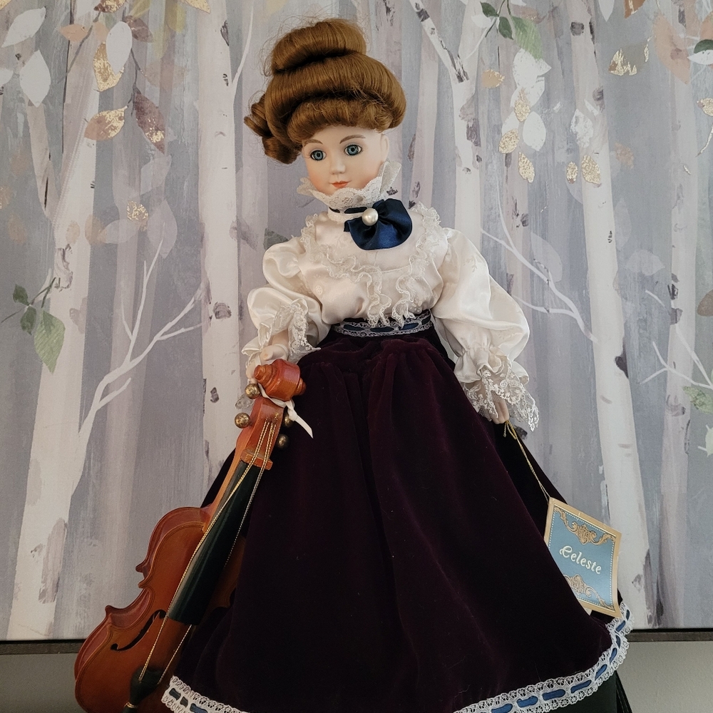 CELESTE Victorian Style Musical Porcelain Doll W/ Cello ANCO  1994 "Feelings"
